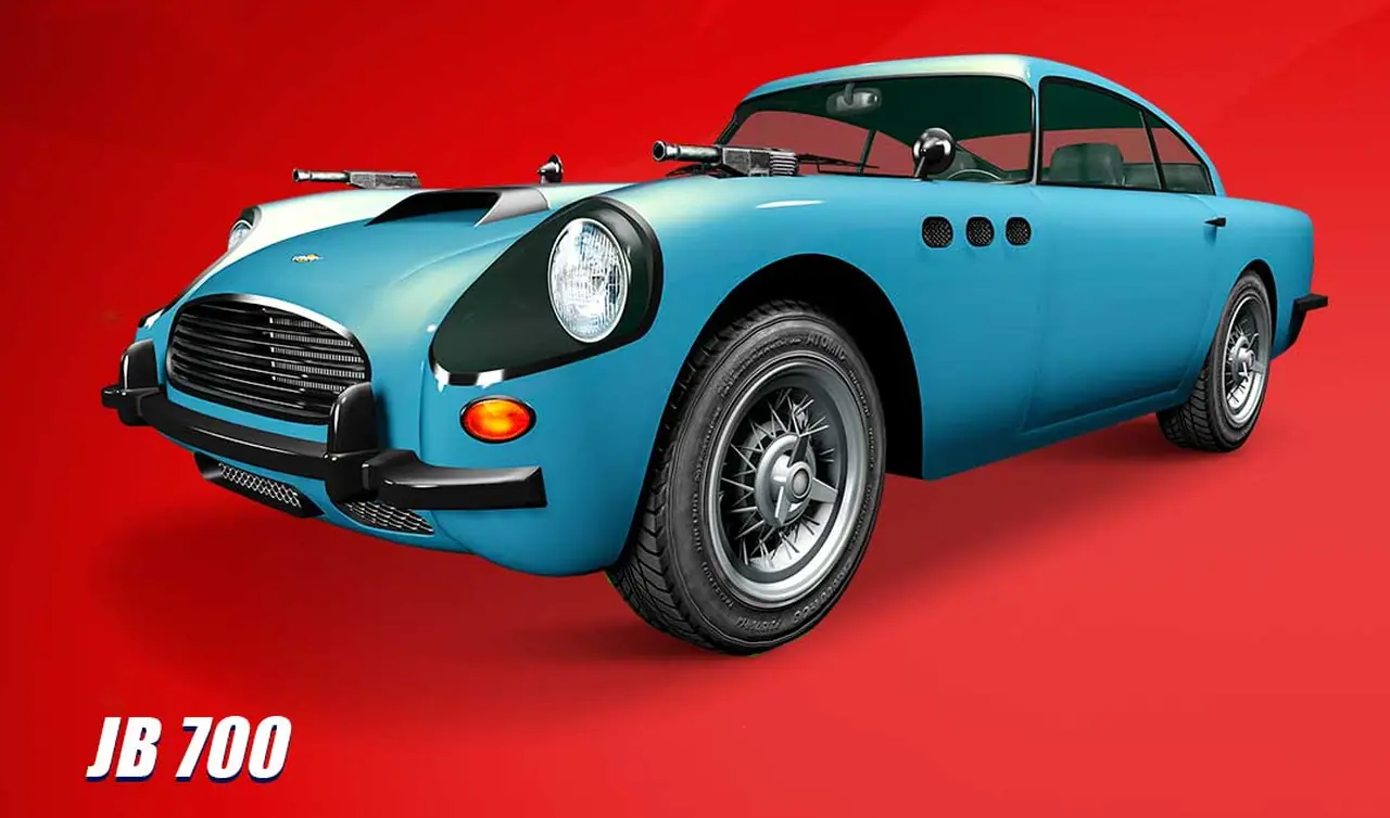 Teal Dewbauchee JB 700 on a festive red showroom poster