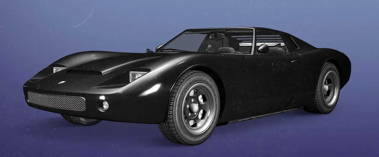 Black Pegassi Monroe, front three-quarter view, on a Halloween showroom poster